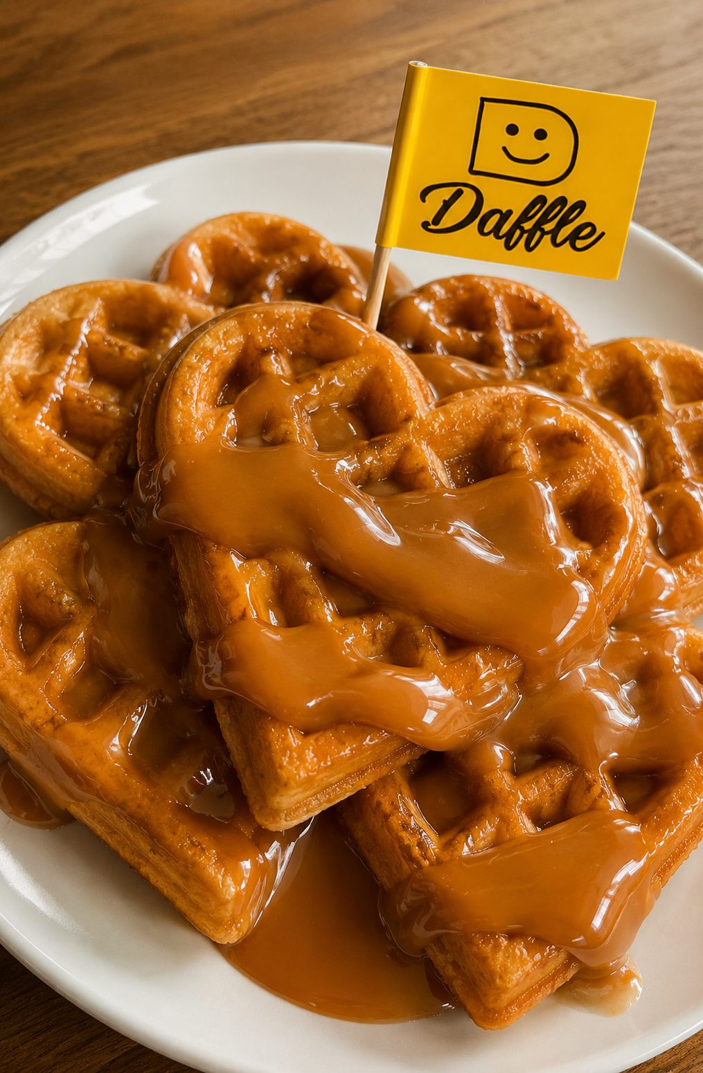 Waffles corazón bañados en manjar blanco